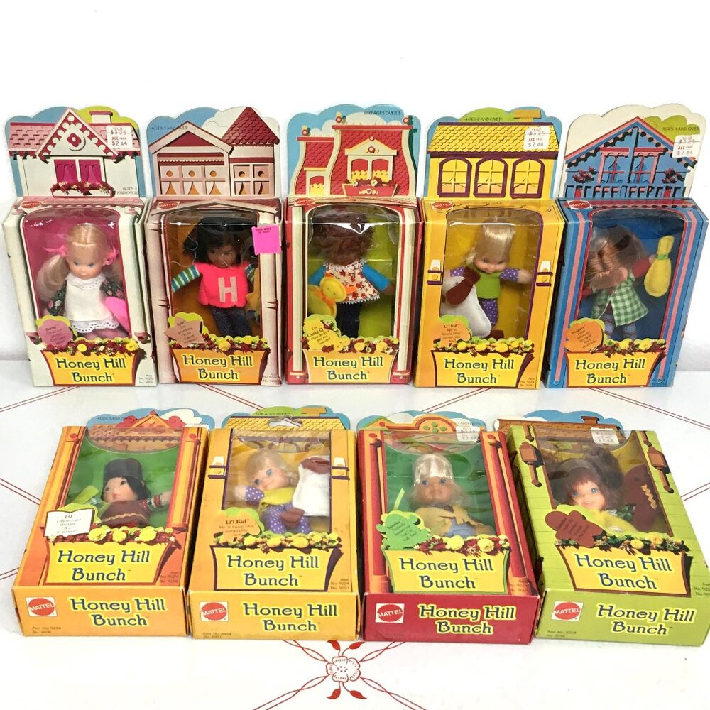 Lot of Nine (9) Vintage 1975 "Honey Hill Bunch" Dolls - by Mattel